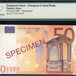 European Union 2001 â‚¬50 European Central Bank Fantasy Issue Specimen Note Legacy Gem New 66 PPQ