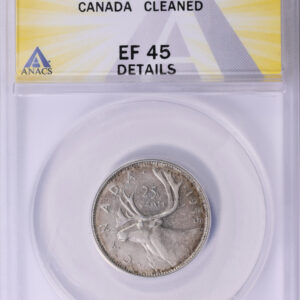 Canada 1945 Silver 25 Cents KM-35 ANACS XF-45 Details
