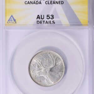 Canada 1938 Silver 25 Cents KM-35 ANACS AU-53 Details