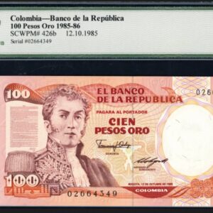 Colombia 1985 100 Pesos Oro Banco de la Republica Note SCWPM-426b Legacy Gem New 66 PPQ
